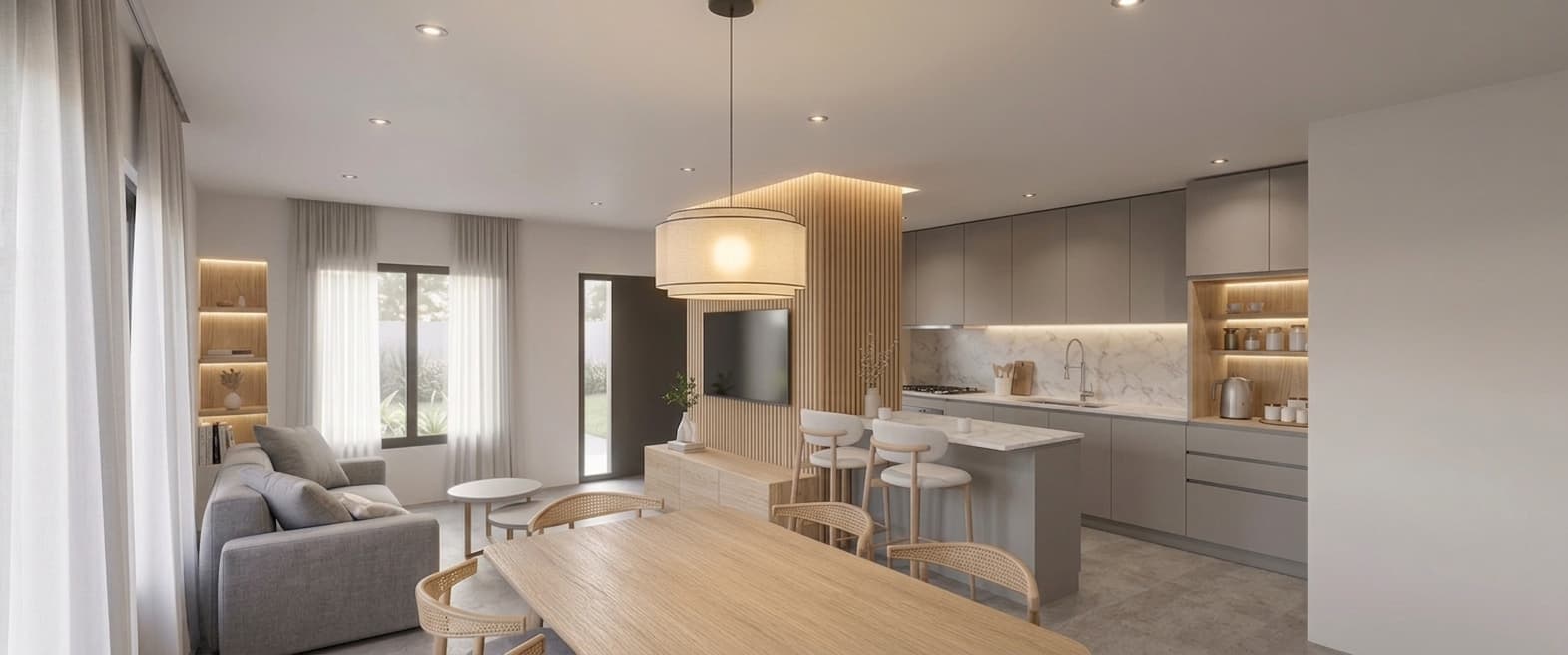 Living integrado a la cocina del modelo RS 90
